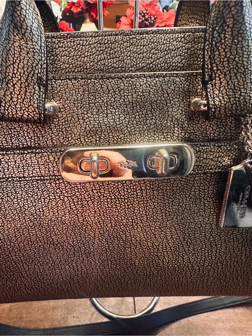 Coach Swagger 27 in Metallic Bronze Pebble Leather with Gunmetal Hardware